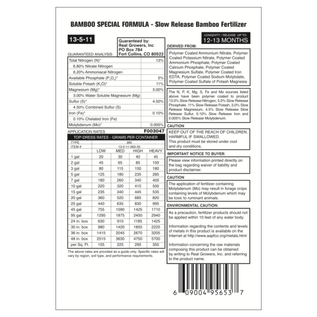 Bamboo Special 13-5-11 High Nitrogen Slow Release Fertilizer